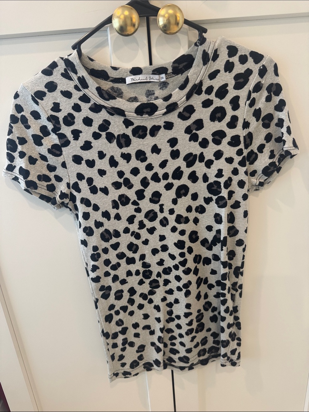 Michael Stars Gray & Black Leopard-Print Short Sleeve Tee